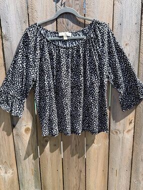 Womens Black & White Print Peasant Top Michael Kors